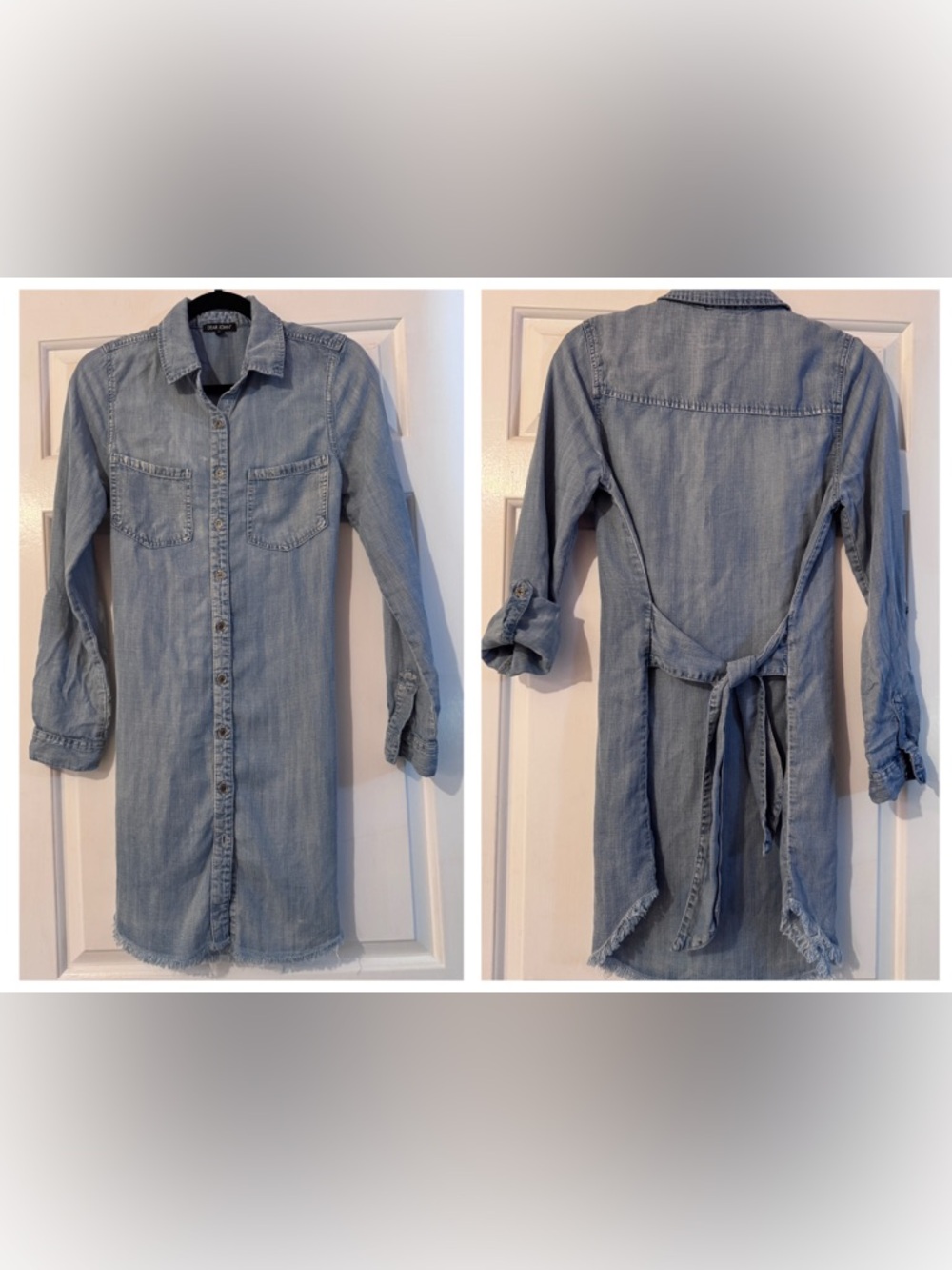 Dear John Shirtdress Raw Hem Tie Back Light Wash Denim Shirt Dress Tencel